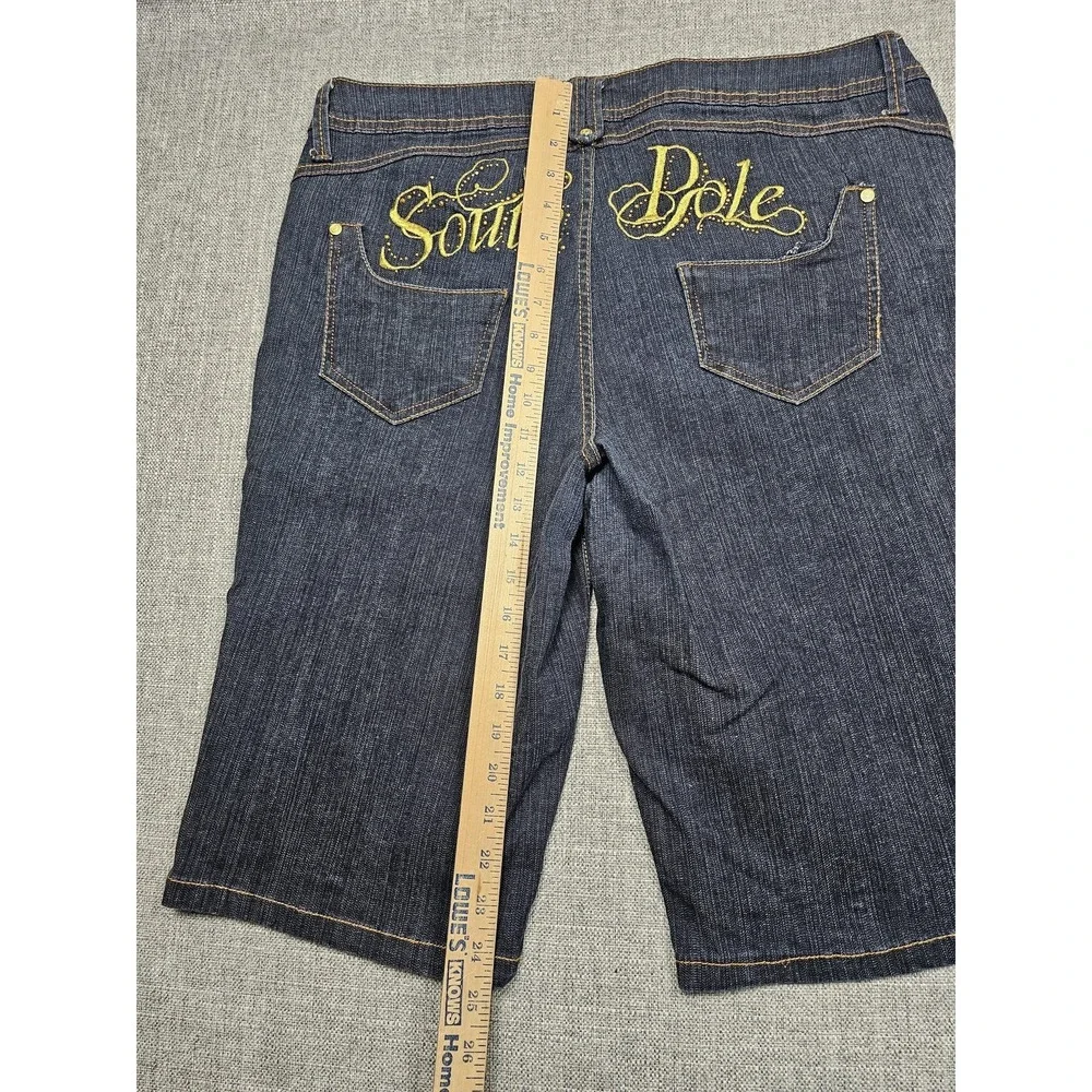 Southpole Denim Bermuda Shorts Womens 16 Dark Wash Stretch Rhinestone Script